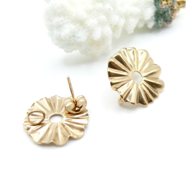Boucles d’Oreilles Puce Soleil Fleur 17mm avec trou  – Acier Inoxydable 304 Doré