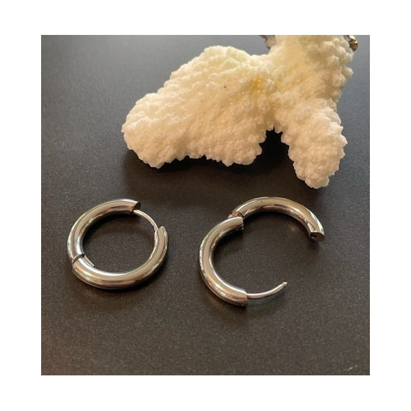 Créoles Rondes 15 mm – Épaisseur 2.5 mm – Acier Inoxydable 316 – Finition Argentée