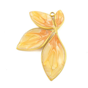 Pendentif Feuille 34 mm en Résine Émaillée – Acier Inox 304 – Doré à l’Or fin 18K, placage IONIQUE (IP)