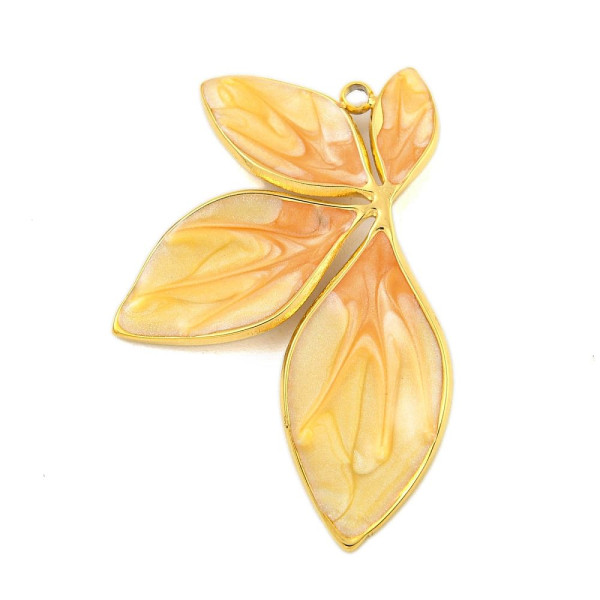 Pendentif Feuille 34 mm en Résine Émaillée – Acier Inox 304 – Doré à l’Or fin 18K, placage IONIQUE (IP)