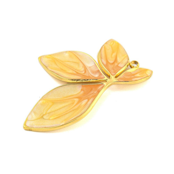 Pendentif Feuille 34 mm en Résine Émaillée – Acier Inox 304 – Doré à l’Or fin 18K, placage IONIQUE (IP)