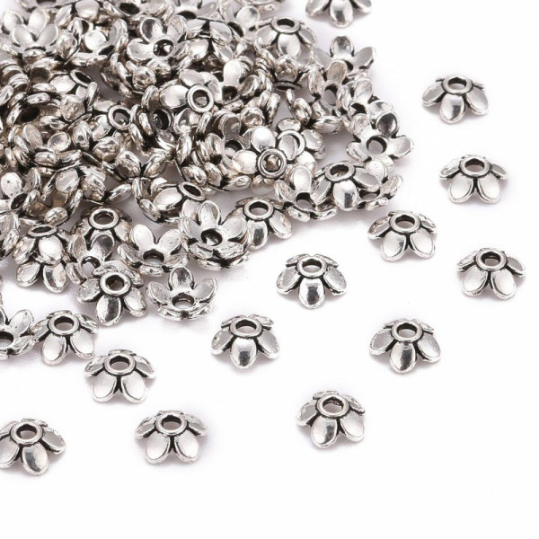 Coupelles Calottes Fleur 6.5x2mm – Métal Argent Antique