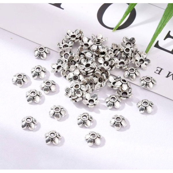 Coupelles Calottes Fleur 6.5x2mm – Métal Argent Antique