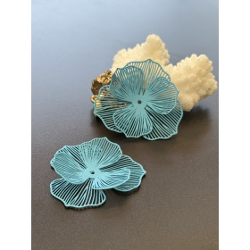 Estampes Pendentifs Filigrane Multi-Fleurs 39 mm 3D – Métal BLEU