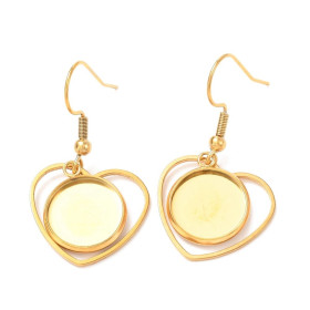 Supports de Boucles d’Oreilles Crochet Coeur pour Cabochon Rond 12mm – Acier Inoxydable Doré