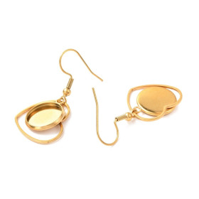 Supports de Boucles d’Oreilles Crochet Coeur pour Cabochon Rond 12mm – Acier Inoxydable Doré