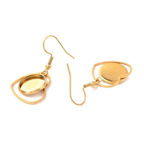 Supports de Boucles d’Oreilles Crochet Coeur pour Cabochon Rond 12mm – Acier Inoxydable Doré