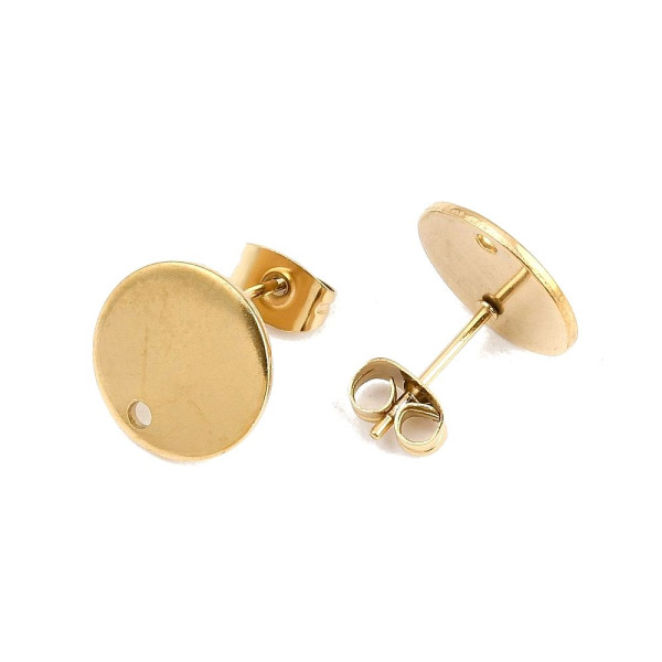 Boucles d’Oreilles Puces Rondes avec Trou d’Attache 15 mm – Acier Inoxydable 304 Doré, Placage IONIQUE (IP)