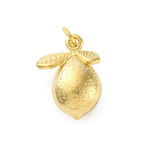 Pendentif 3D avec Anneau Citron 16.5 mm – Acier Inoxydable Doré à l’Or Fin 18K