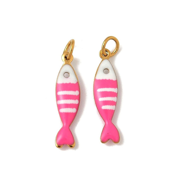 Pendentif avec anneau Poisson Émaillé 18,5 mm – Acier Inoxydable 304 Doré à l’or fin 18K, IONIQUE