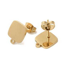 Boucles d’Oreilles Carré 11mm avec anneau d'attache et embouts poussoirs – Acier Inoxydable 304 Doré,  IONIQUE