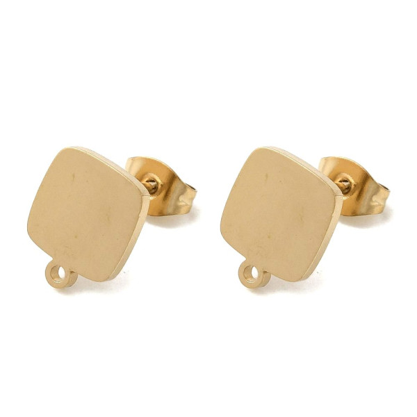Boucles d’Oreilles Carré 11mm avec anneau d'attache et embouts poussoirs – Acier Inoxydable 304 Doré,  IONIQUE