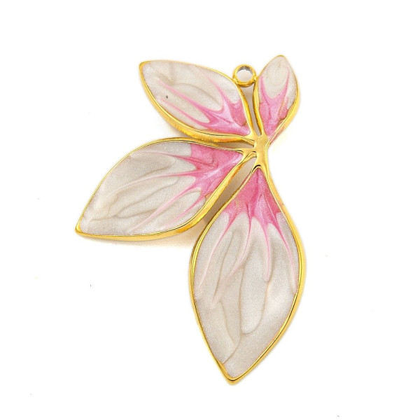 Pendentif Feuille 34 mm en Résine Émaillée – Acier Inox 304 – Doré à l’Or fin 18K, placage IONIQUE (IP)