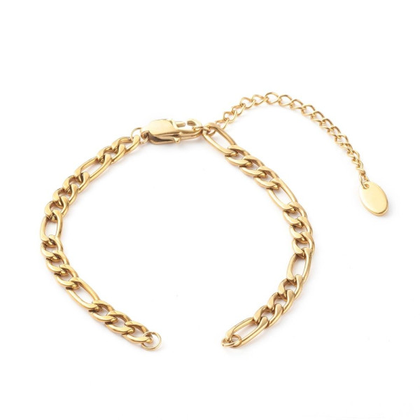 Bracelet Intercalaire Maille Figaro 16 cm – Acier Inox 304 Doré
