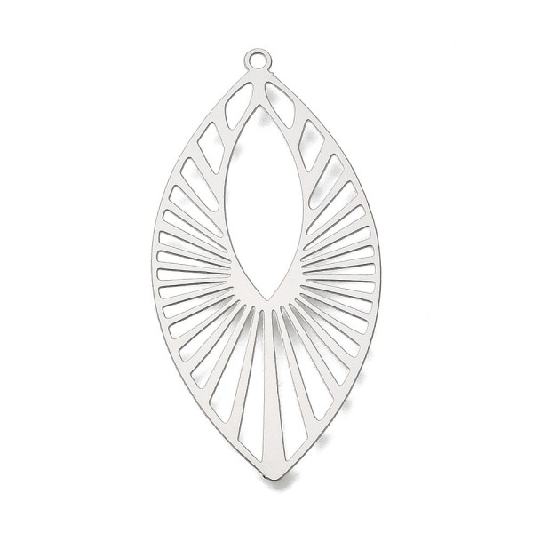 Estampes Pendentif Art Déco forme NAVETTE 45 mm – Acier Inoxydable – Argent Platine