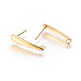 Boucles d'Oreilles Puces Longilignes 20,5 mm – Acier Inox 304 Doré à l'Or Fin 18K