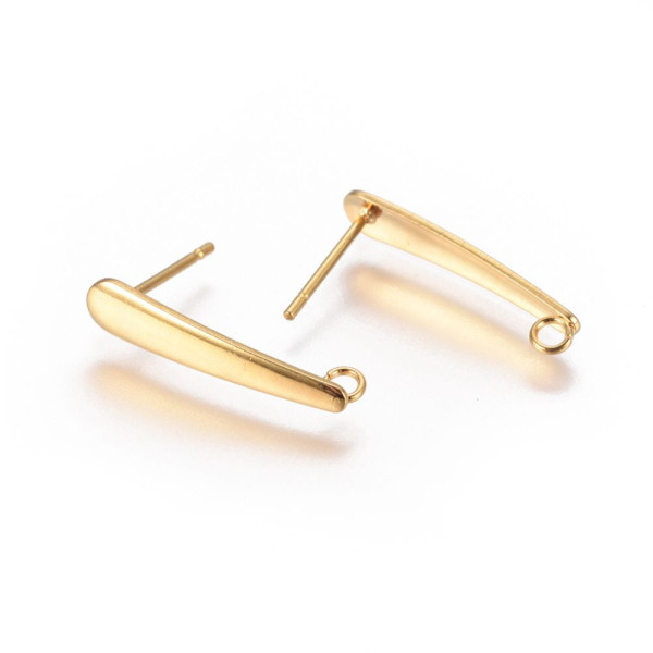 Boucles d'Oreilles Puces Longilignes 20,5 mm – Acier Inox 304 Doré à l'Or Fin 18K