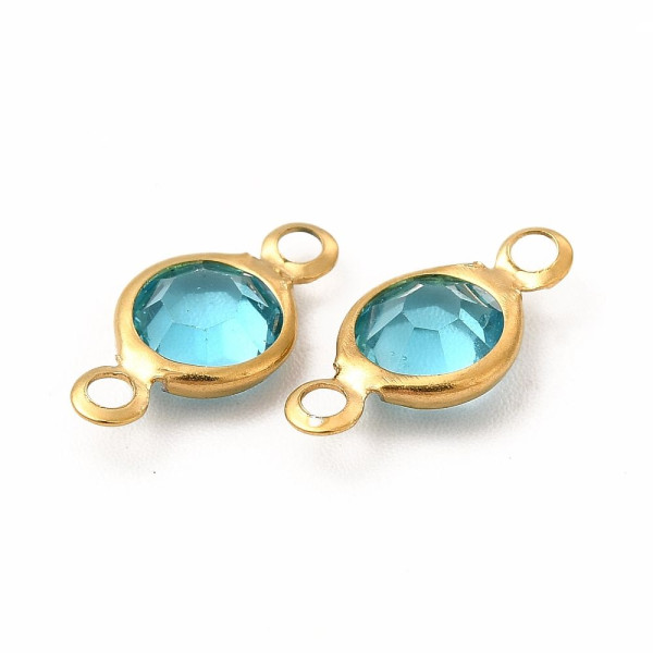 Pendentifs Connecteurs 12,5 mm en Verre Facetté – Acier Inox 304 Doré à l'Or Fin 18K