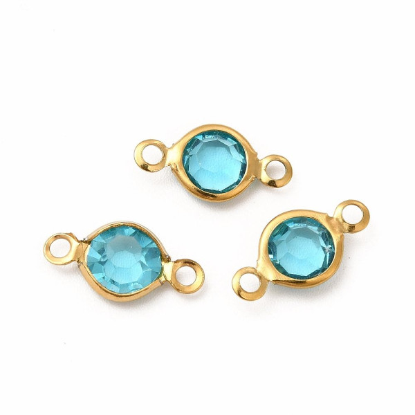 Pendentifs Connecteurs 12,5 mm en Verre Facetté – Acier Inox 304 Doré à l'Or Fin 18K