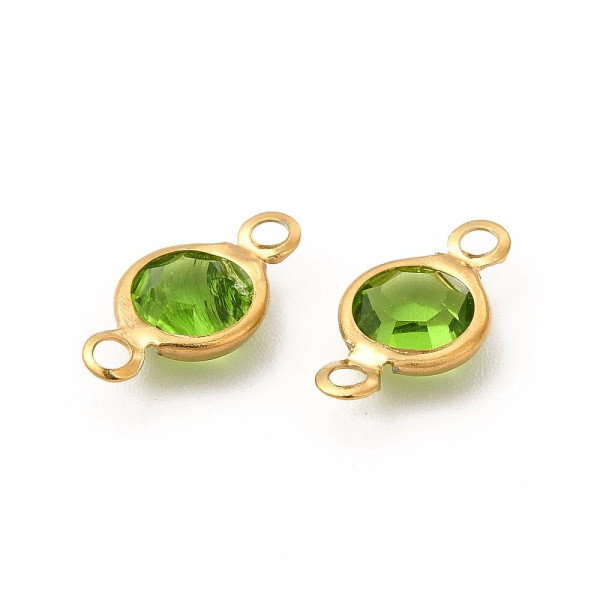Pendentifs Connecteurs 12,5 mm en Verre Facetté – Acier Inox 304 Doré à l'Or Fin 18K