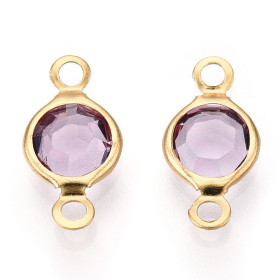 Pendentifs Connecteurs 12,5 mm en Verre Facetté – Acier Inox 304 Doré à l'Or Fin 18K
