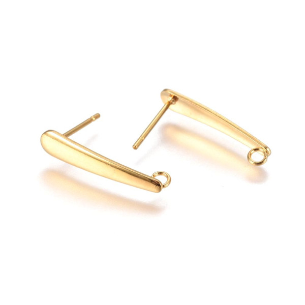 Boucles d’oreille puce tige 15mm avec anneau– Acier Inoxydable 304 Doré à l'or fin 18K