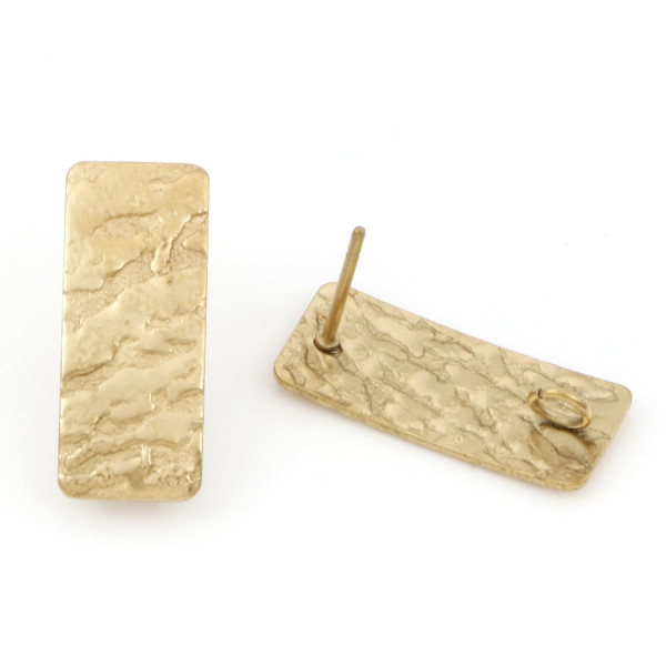 Boucles d’oreilles Puce Rectangle Martelée 20mm avec anneau – Acier Inoxydable 304 Doré, placage IONIQUE