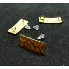 Boucles d'oreilles, Puce Rectangle Martelée 20mm, Acier inoxydable 304 finition Doré à l'or fin 18K