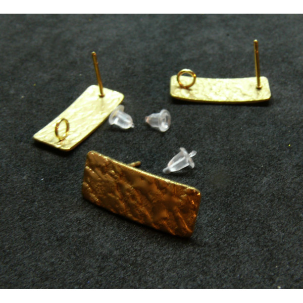 Boucles d'oreilles, Puce Rectangle Martelée 20mm, Acier inoxydable 304 finition Doré à l'or fin 18K