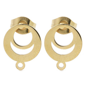 Boucles d’Oreilles Cercle ART DECO 11mm avec anneau d'attache et embouts poussoirs – Acier Inoxydable 304 Doré,  IONIQUE