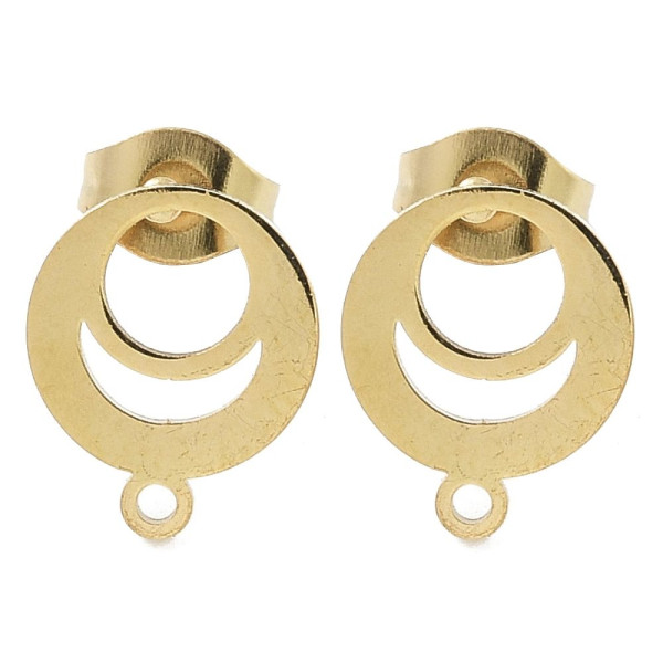 Boucles d’Oreilles Cercle ART DECO 11mm avec anneau d'attache et embouts poussoirs – Acier Inoxydable 304 Doré,  IONIQUE
