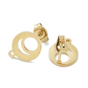 Boucles d’Oreilles  puce Cercle ART DECO 11mm avec anneau d'attache et embouts poussoirs – Acier Inoxydable 304 Doré,  IONIQUE