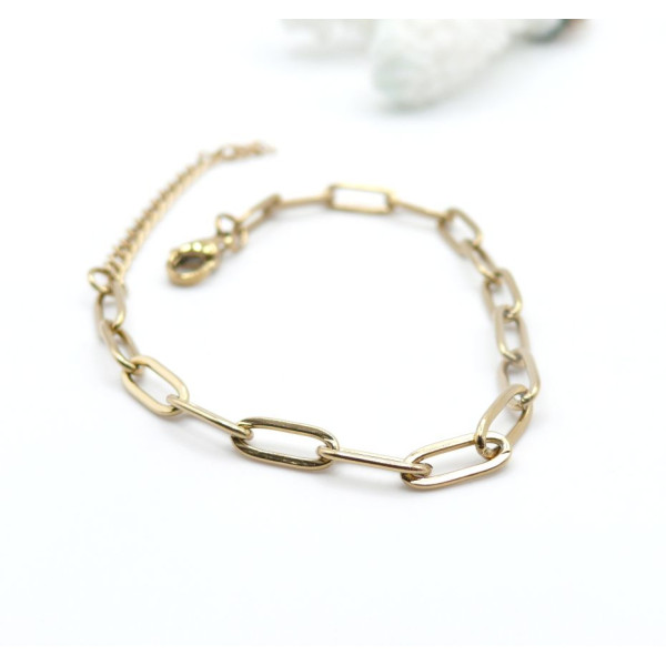 H11E03102G01 – Lot de 1 Bracelet Maille Trombone 11 mm – Acier Inox 304 – Doré PVD