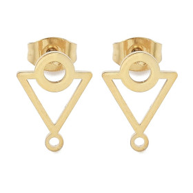 Boucles d’Oreilles  puce Triangle 12.5mm avec anneau d'attache et embouts poussoirs – Acier Inoxydable 304 Doré,  IONIQUE