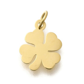 Pendentifs avec Anneau Trèfle 10 mm – Acier Inox 304 Doré à l'Or Fin 14K – Placage Ionique (IP)