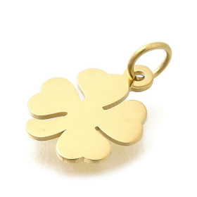 Pendentifs avec Anneau Trèfle 10 mm – Acier Inox 304 Doré à l'Or Fin 14K – Placage Ionique (IP)