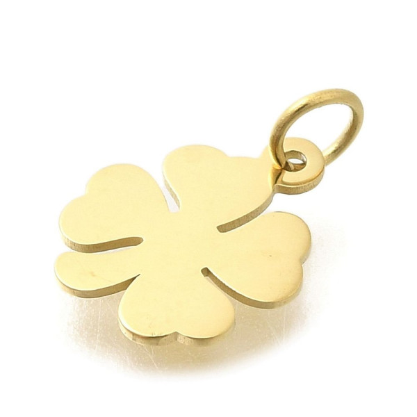 Pendentifs avec Anneau Trèfle 10 mm – Acier Inox 304 Doré à l'Or Fin 14K – Placage Ionique (IP)