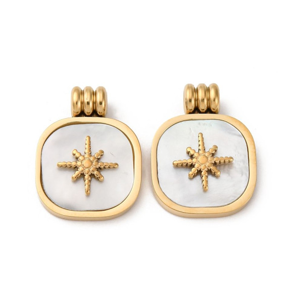 Pendentifs Étoile et Nacre 14 mm – Acier Inox 304 Doré à l'Or Fin 14K