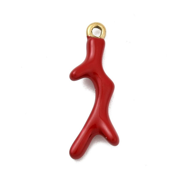Pendentif Corail Émaillé 22,5 mm – Acier Inox 304 Doré à l'Or Fin 18K – Placage Ionique (IP)