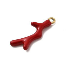 Pendentif Corail Émaillé 22,5 mm – Acier Inox 304 Doré à l'Or Fin 18K – Placage Ionique (IP)