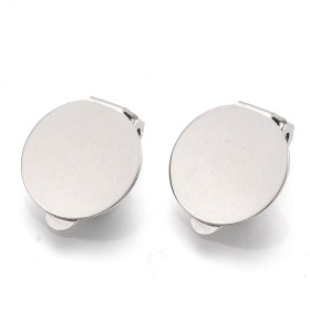 Supports de boucles d’oreilles clips – Plateau lisse 14 mm – Acier inoxydable finition argentée
