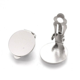 Supports de boucles d’oreilles clips – Plateau lisse 14 mm – Acier inoxydable finition argentée