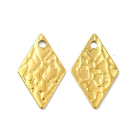 Pendentifs Losange Martelé 16 mm – Acier Inox 304 Doré à l'Or Fin 18K – Placage IONIQUE (IP)