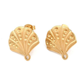 Boucles d’Oreilles Puces Coquillage avec anneau d’ attache 17 mm et embouts – Acier Inoxydable 304 Doré, Placage IONIQUE (IP)