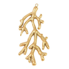 Pendentif Corail Algue 47 mm – Acier Inoxydable Doré