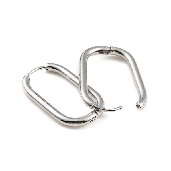 Créoles Ovales Rectangle 26.5 mm – Épaisseur 2.5 mm – Acier Inoxydable 304 – Finition Argentée