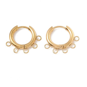 Créoles Rondes 20 × 16 mm avec 5 Anneaux d'Attache – Acier Inox 304 Doré – Placage IONIQUE (IP)