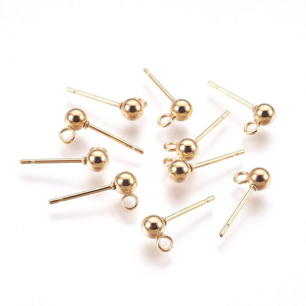 Boucles d'oreille Puce Bille 3mm avec attache – Acier Inoxydable 316 Doré 18K Placage IONIQUE