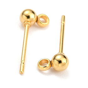 Puces Bille 3mm avec attache – Acier Inoxydable 316L Doré à l'or fin 18K