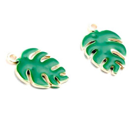Sequins Émaillés Feuille Montserrat 13mm Vert – Cuivre Doré